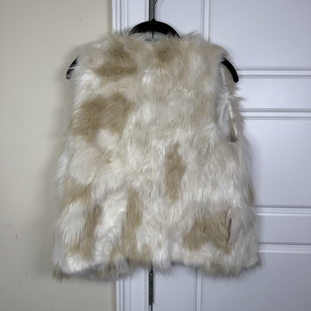 Vintage Forever 21 Faux Fur Vest Women's Small Cream Beige Open Front Lined Y2K - Picture 2 of 8